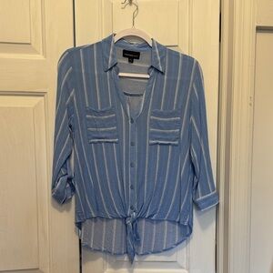 Blue Striped Button-Up Blouse